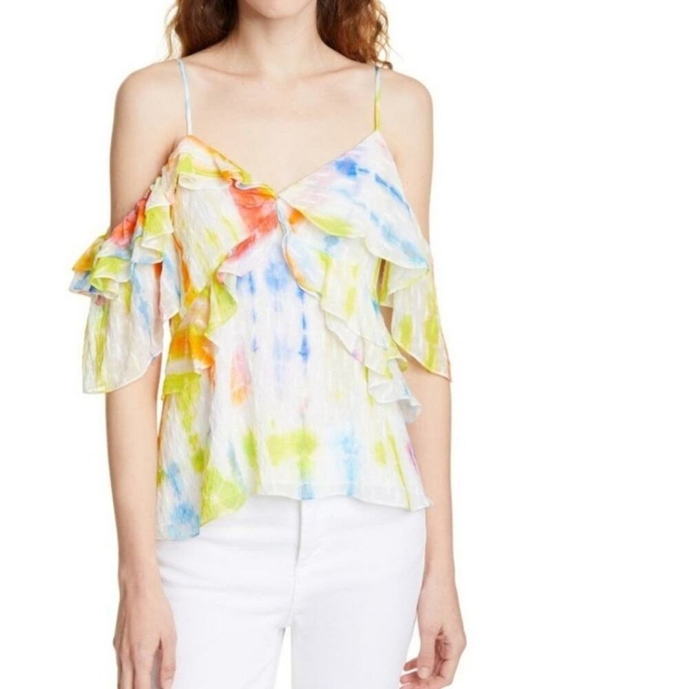 Tanya Taylor Tavia Silk Blend Ruffle Cold Shoulder Top Size 2